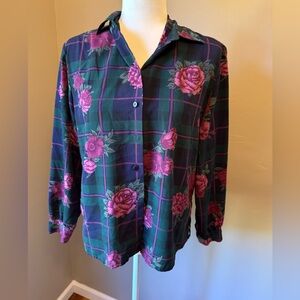 Alia Petite Floral Plaid Blouse (Size 8)